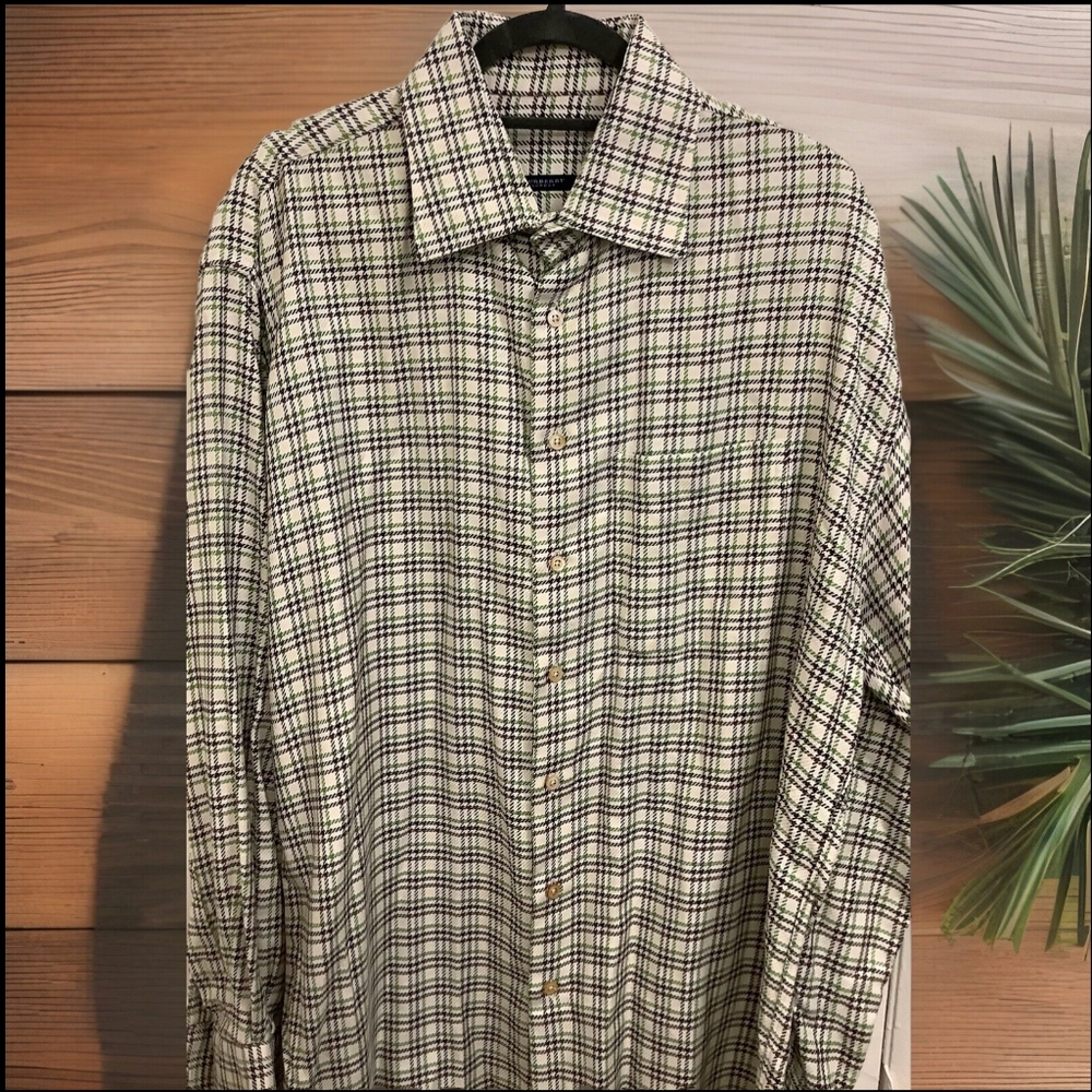 Burberry Black and White Plaid Casual Button Down Shirt